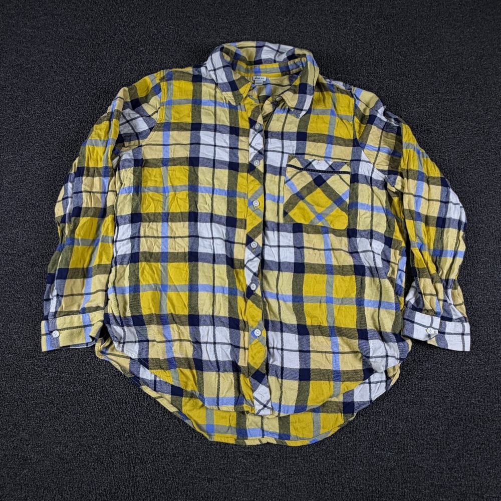 Aerie Button Down Womens Medium Yellow Plaid Long Sleeve Casual EUC